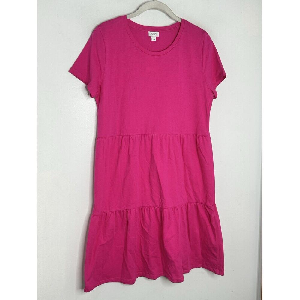 J.Crew Women’s Hot Pink Ruffle Tiered Cotton Short Sleeve Dress Size Small NEW - Picture 2 of 5